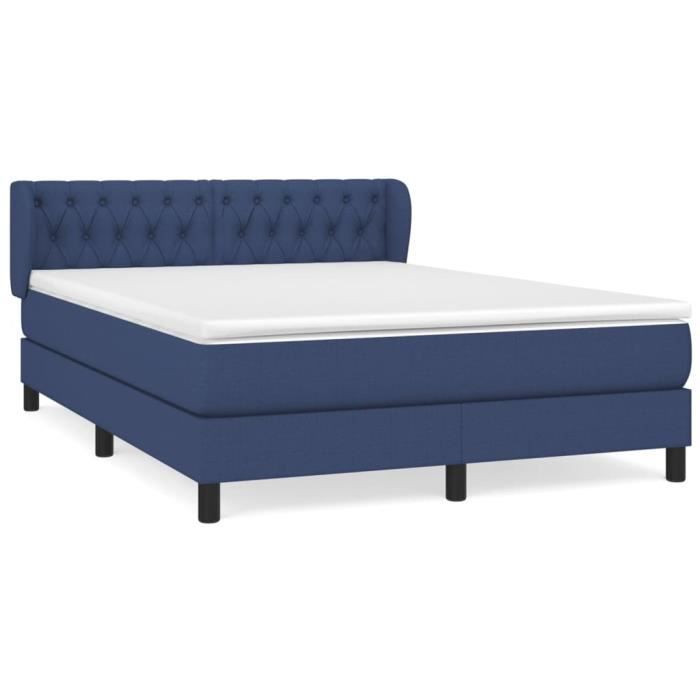 3126483 vidaXL Lit à sommier tapissier avec matelas Bleu 140x190 cm Tissu