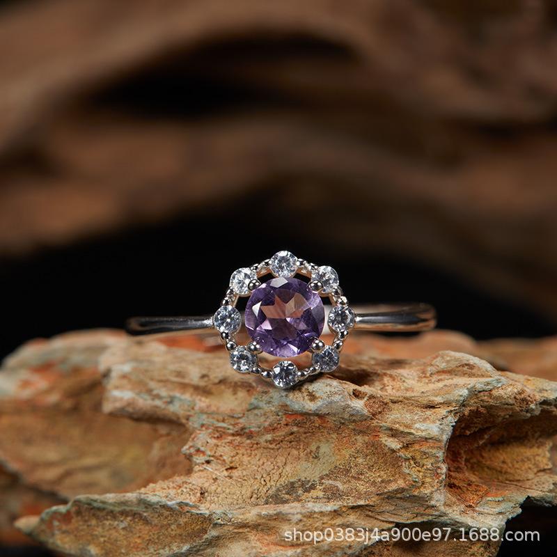 Non-Fading High-End S925 Sterling Silver 18K Gold Natural Amethyst Lucky Treasure Ring Women'S Simple Jewelry