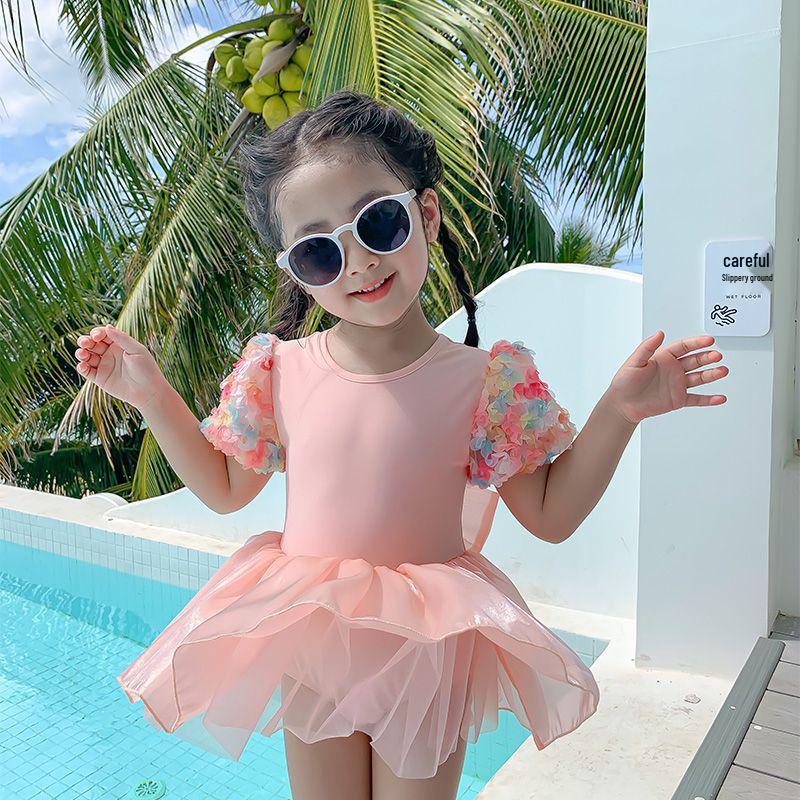 

Girls Princess-Style One-Piece Swimsuit with Fairy Yarn Skirt, Ages 6-12 100 (Height ~90cm)
