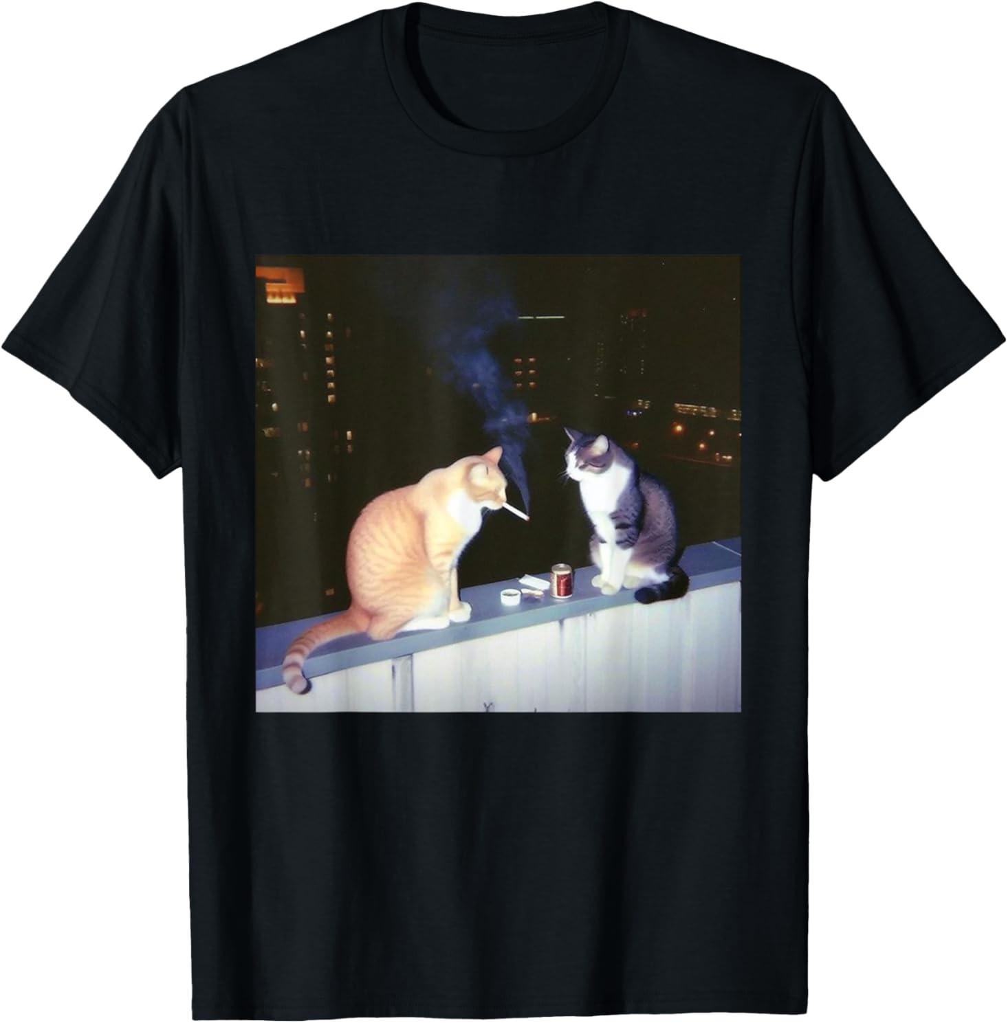 Funny Cat Meme Cat Smoking Cigarette Cat Lovers Men T-Shirt XL