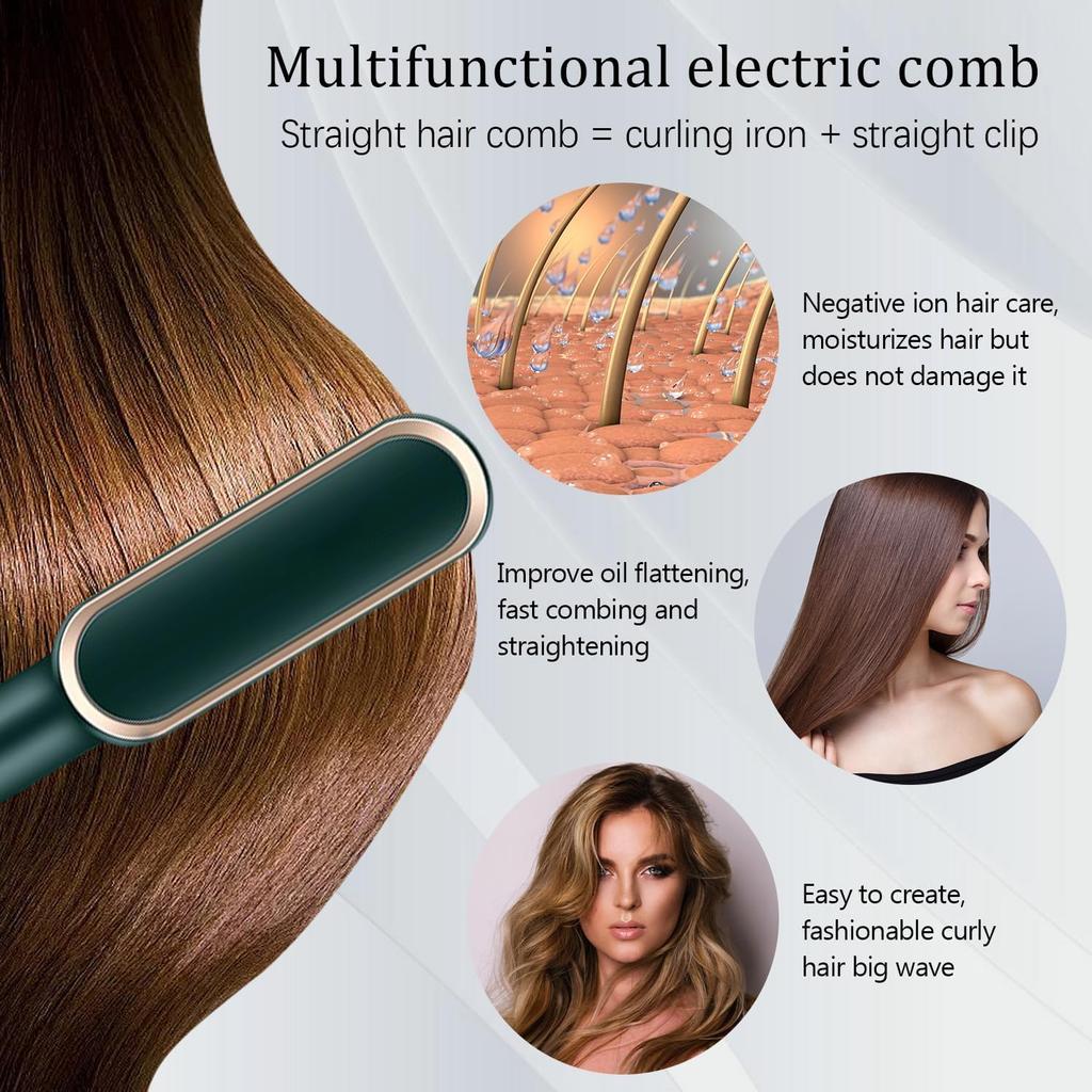 Hair Straightener Brush with 5 Temperature Settings, Negative Ion Styling Tool, 2-in-1 Straightener and Curler, Portable Electric Heated Brush for