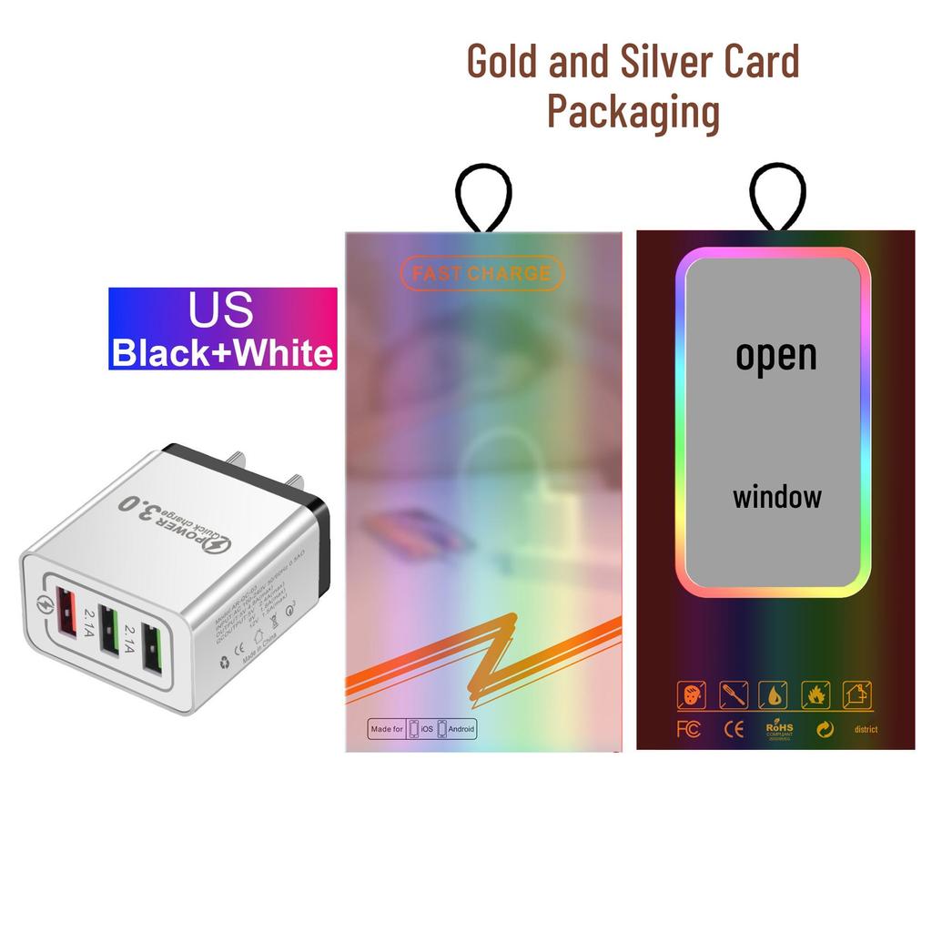 QC3.0 3-Port USB Fast Charger 5V/9V/12V for Travel (US/EU)