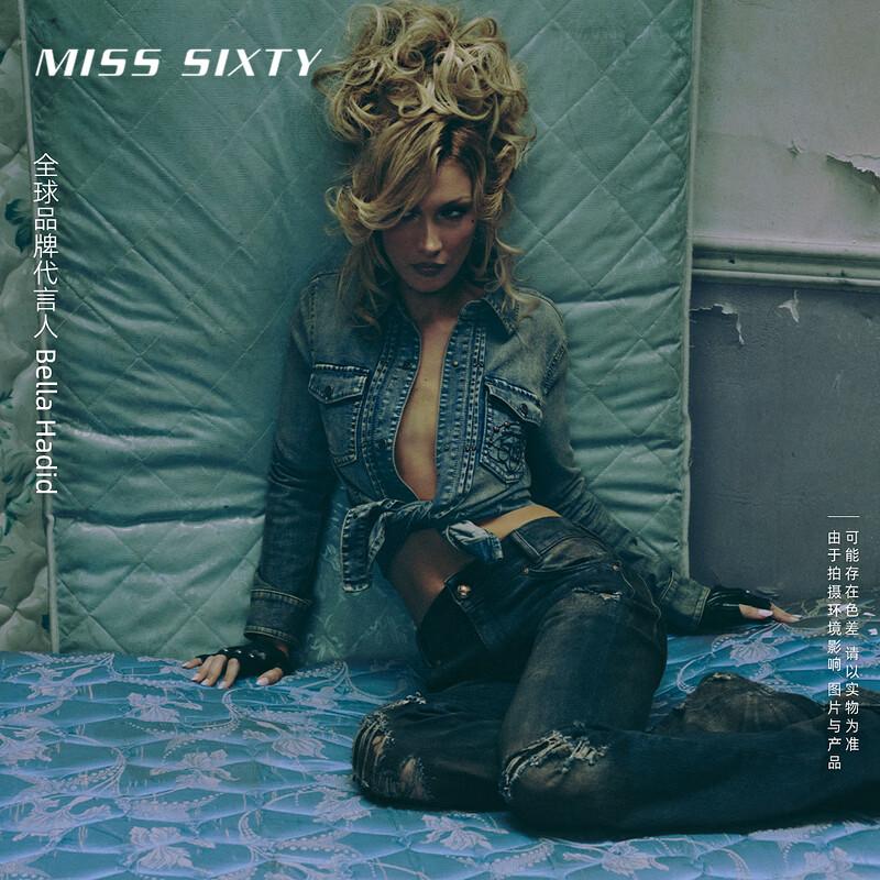 MISS SIXTY Bella Hadid Style Riveted Denim Shirt M