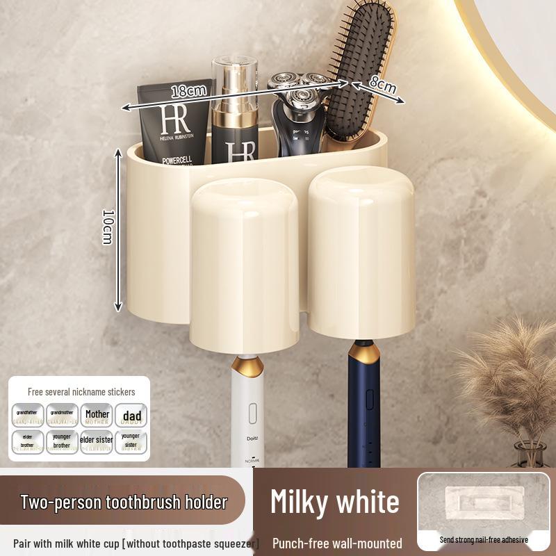 Magnetic Toothbrush Holder & Inverted Mouthwash Cup Set - Punch-Free Bathroom Organizer