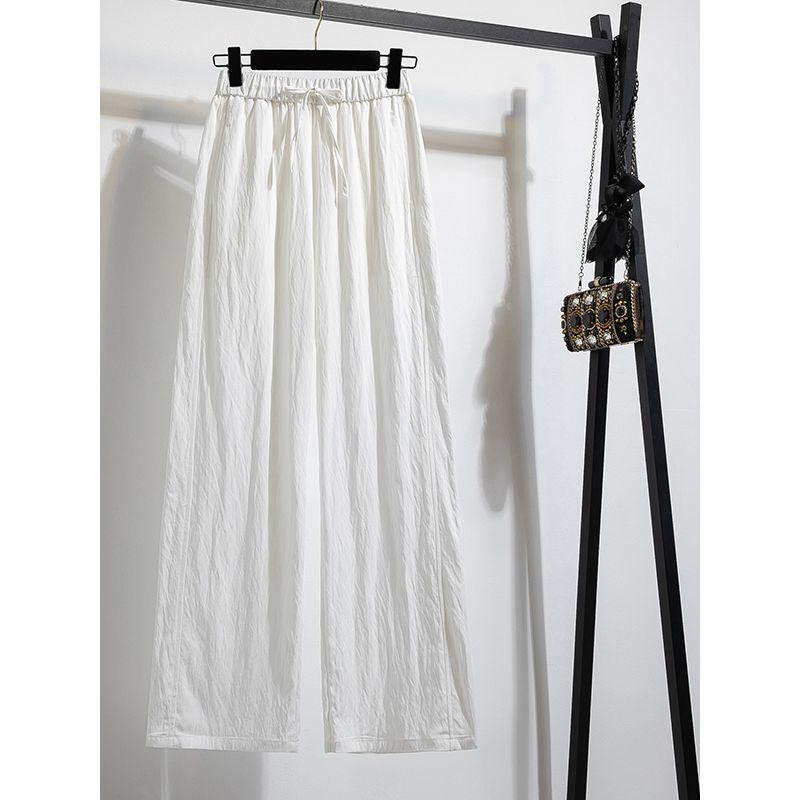 European Plus Size Women's Clothing Lazy Literature and Art Student Elastic High Waist White Tencel Cotton Loose-Fitting Wide-Leg Trousers M-5XL