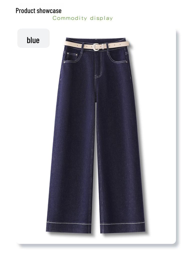 Women's Retro Dark Blue Straight-Leg Jeans - Spring & Autumn 2025, Slim-Fit, Hot-Selling, Loose Wide-Leg Style