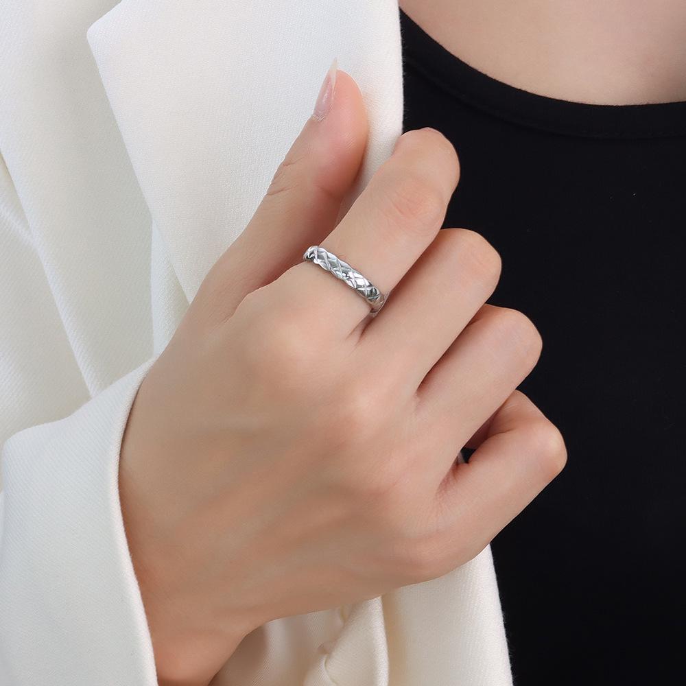 Marla French Retro 18K Gold and Diamond Titanium Steel Ring for Women