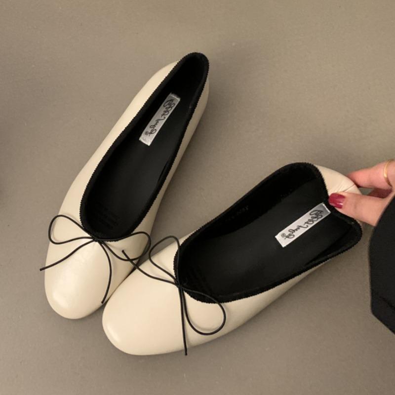 Mode Damenmode Flache Schuhe Frühling Neu Runde Zehenpartie Flacher Ausschnitt Schmetterlingsknoten Weiche Sohle Rutschfest Abriebfest Einzelne Schuhe
