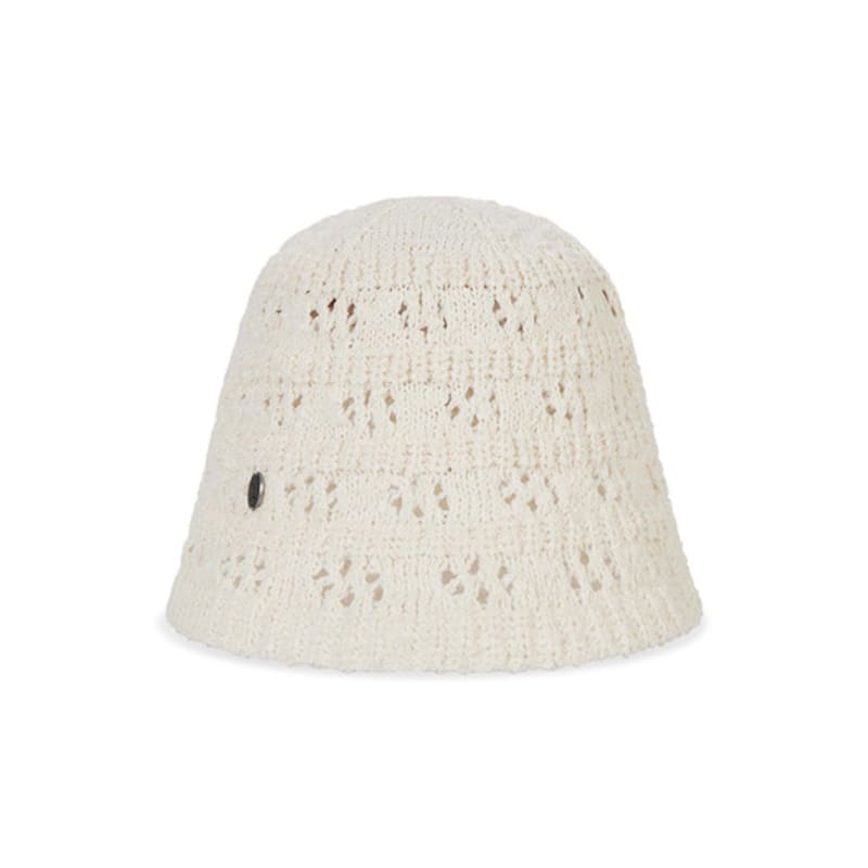 VARZAR VA Curved Oval Metal Floral Punching Knit Bucket Hat Cream