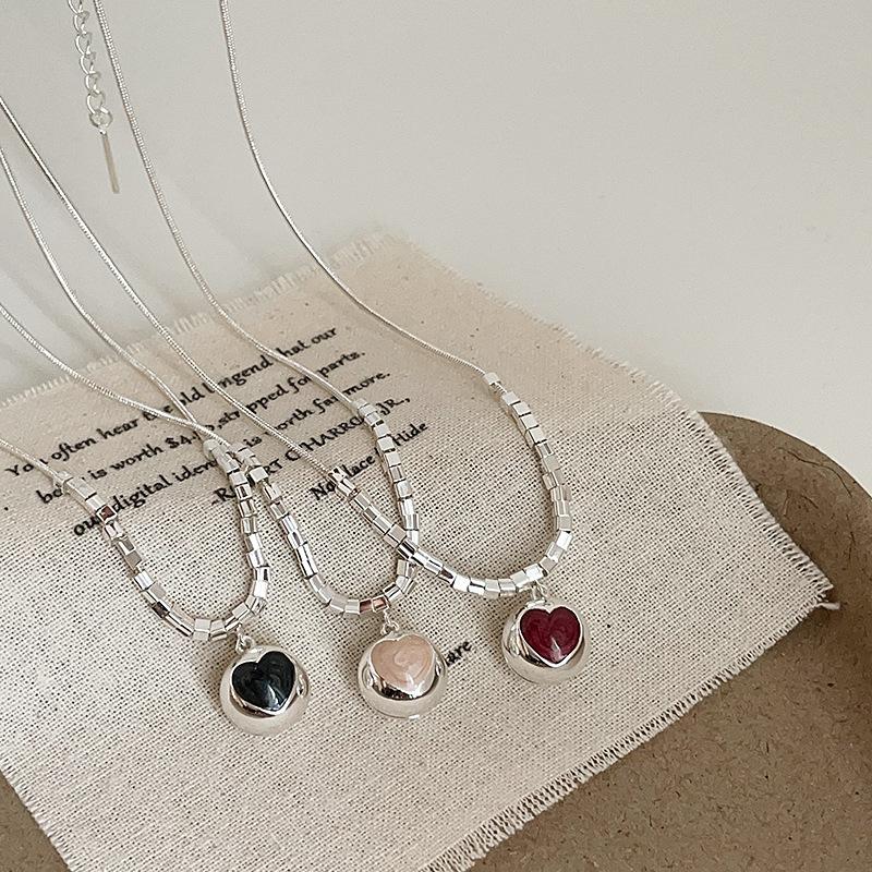 Collier Pendentif Amour Goutte d'Huile Boule Perlée Argent Cassé Féminin Simple Mode Haut Sens Polyvalent Chaîne de Cou Chaîne Clavicule