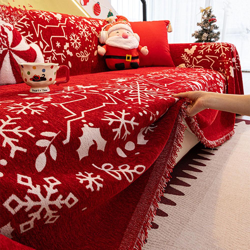  Christmas-Themed Sofa Cover All-Season Universal Full Cover Sofa Cover Red Festive Multifunctional Sofa Towel Cushion Cloth