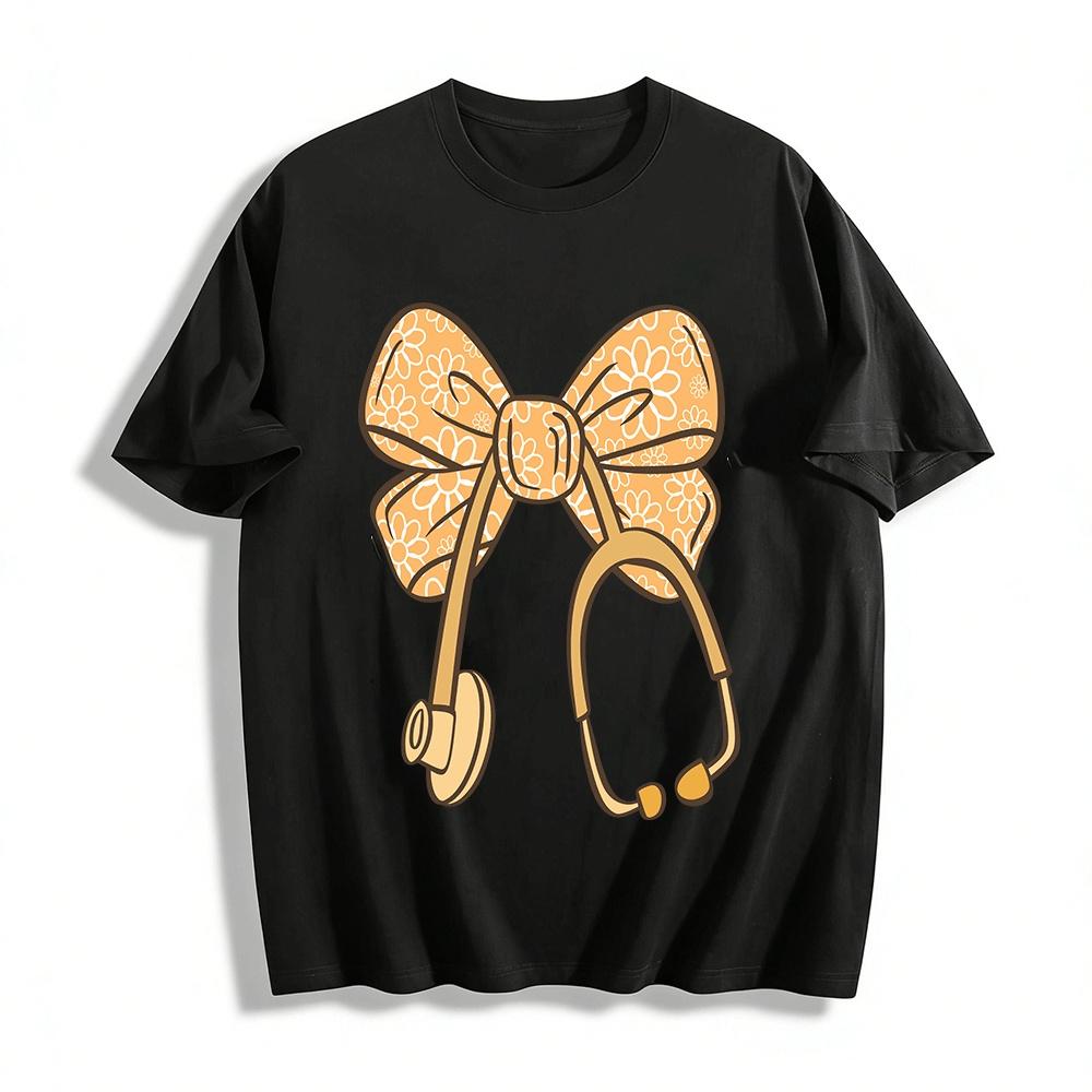 Floral Stethoscope Print Casual Top Nurse Doctor Wear Pure cotton T-shirt XXS