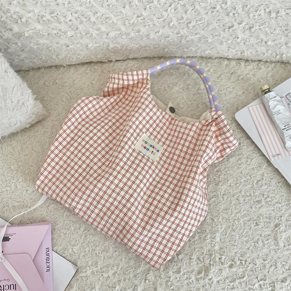 Summer plaid large-capacity shoulder bag portable tote bag shopping bag rope shoulder bag women