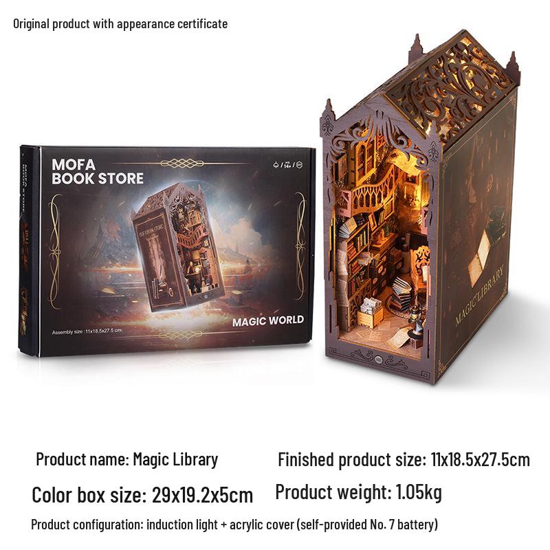 Cross-Border DIY Wooden Bookshelf: Handmade Cabin-Inspired Magic Book Stand Ornament