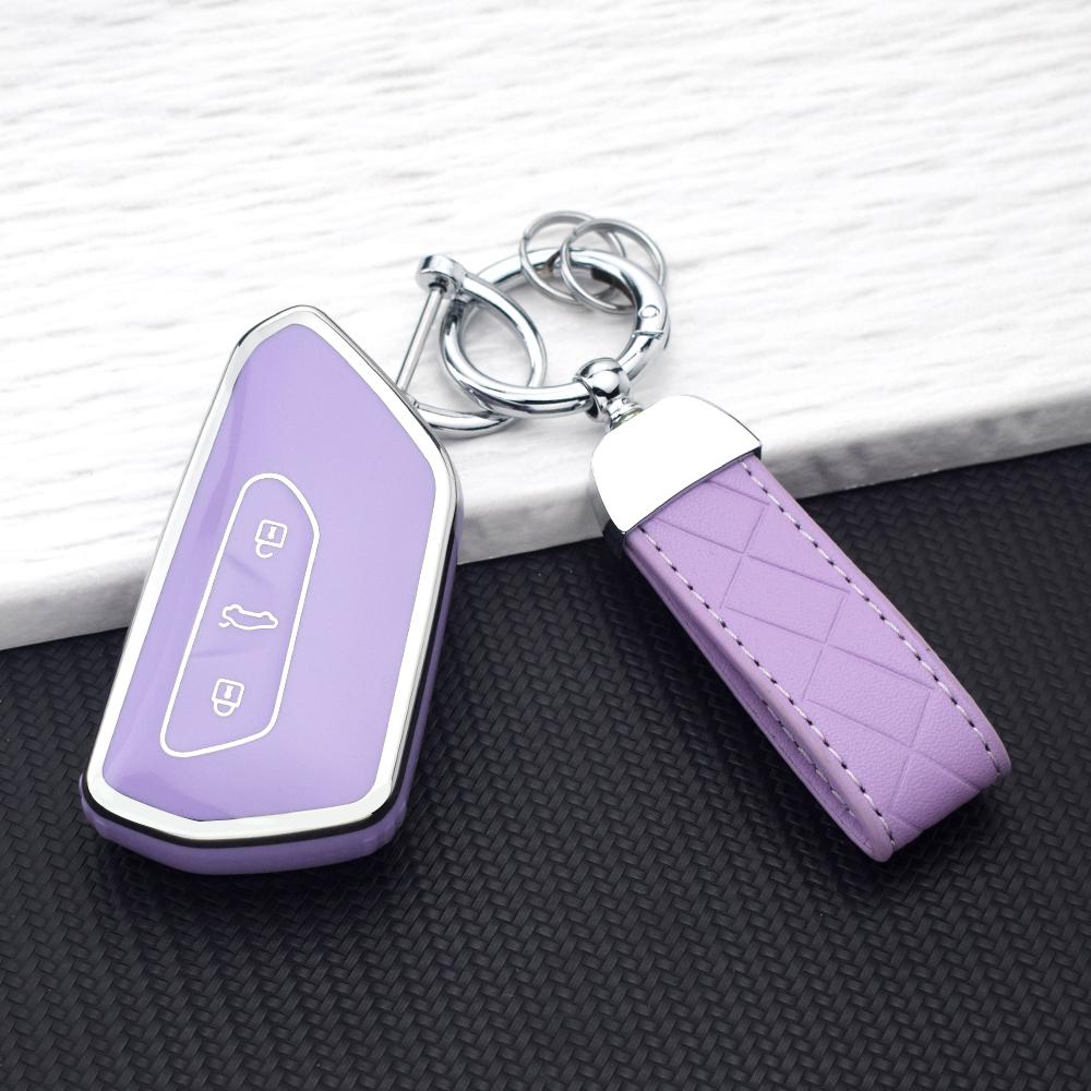 Soft TPU Car Remote Key Case Cover Shell for VW Volkswagen Golf 8  For Skoda Octavia A8  SEAT Leon MK4 Key Fob Chain Accessories