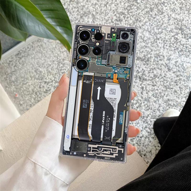 Phone Back Circuit Board S25Ultra Phone Case For Samsung Galaxy S25 S24 S23 S21 Ultra S20 FE S22 Plus S24FE A56 A55 Clear Cover