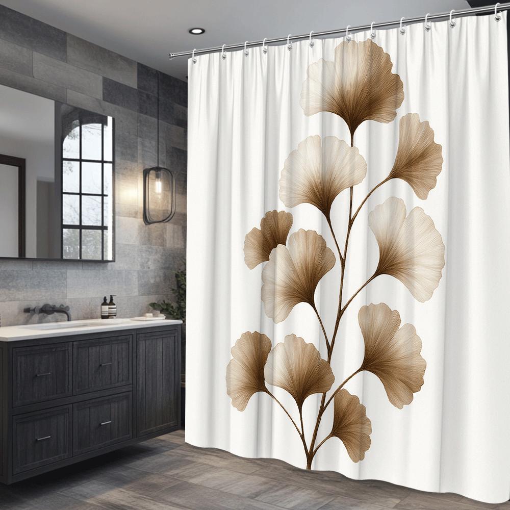 Ginkgo Leaf Nature Art Shower Curtain Machine Washable All Season Waterproof Privacy Protection Enhance Spatial Aesthetics