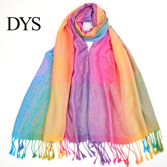 Großer Wickelschal Schal Imitation Wolle Schal Regenbogenfarbe Kunstdruck Traditionell mit Quasten Damen Poncho Decke Übergröße