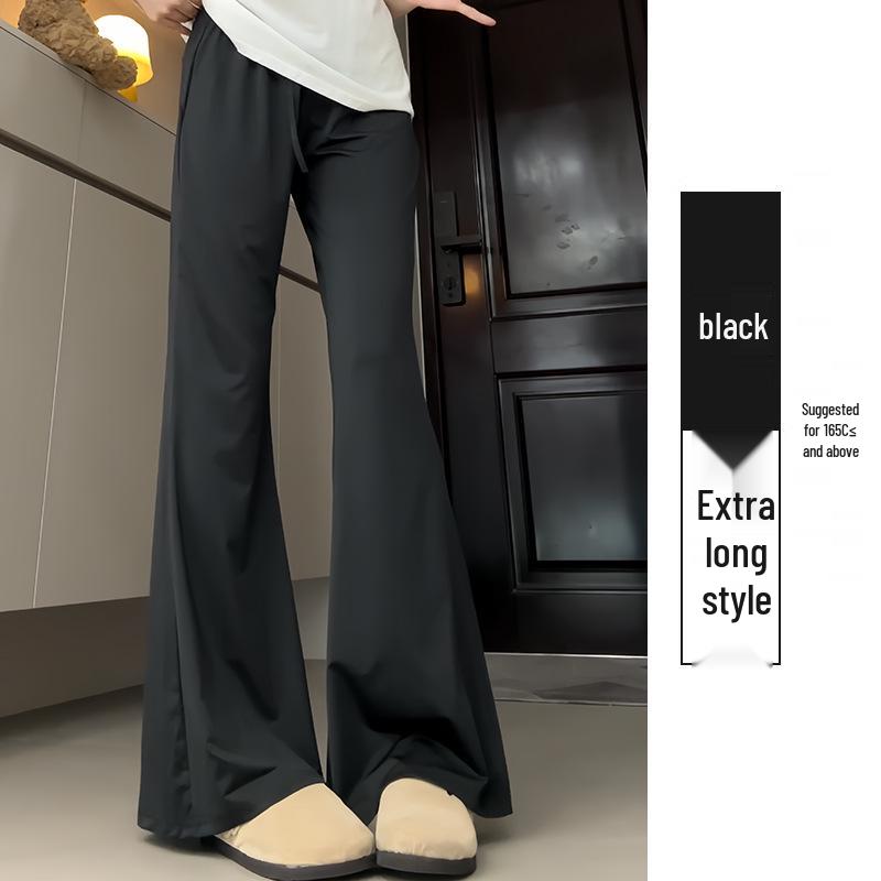 

Женские черные утягивающие брюки микро-клеш с высокой посадкой - Весна/Лето 2025, Маленький размер, Брюки из ледяного шелка с защитой от солнца M 96-110 lbs