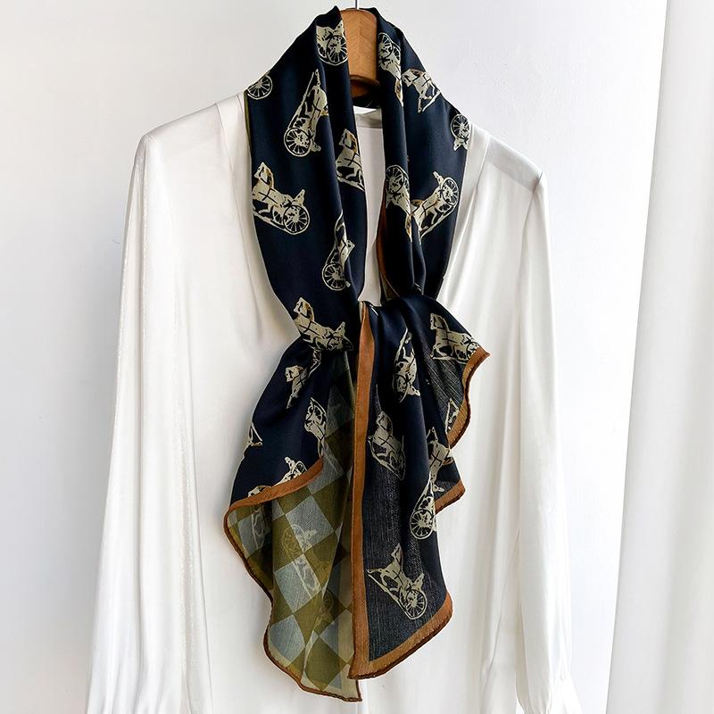 

44×152Cm Twill Women Spring And Autumn Fashion Long Scarf Ribbon Scarf Printed Horse Head Thin Professional Scarf 44-152CM