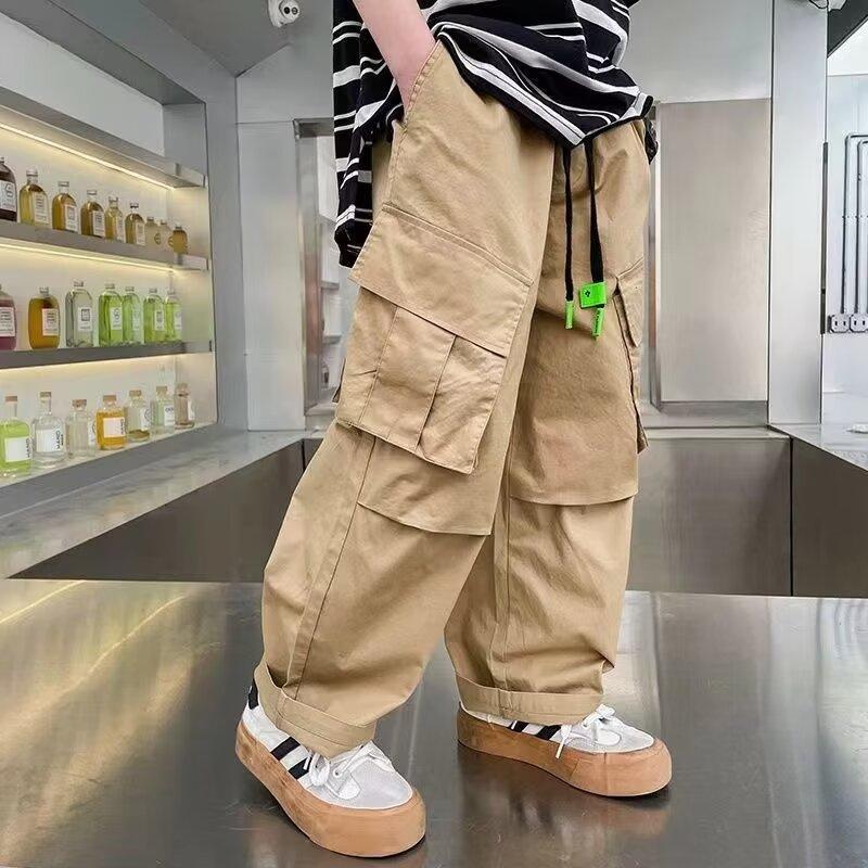 Boys Work Trousers Autumn Models Handsome Trousers Children's Pockets Casual Trousers Middle and Large Children Loose Trousers