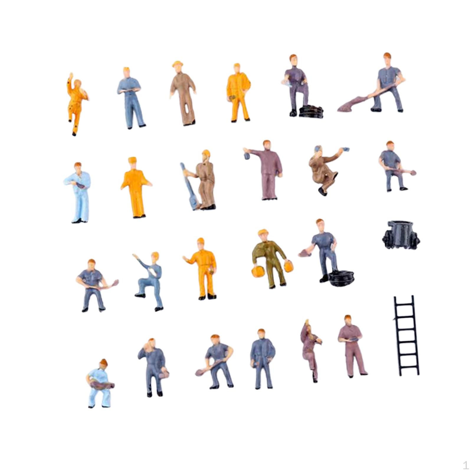 25 Pieces 1:87 Scale Worker Figurines Architectural Collection Building Kit for Dollhouse Decoration