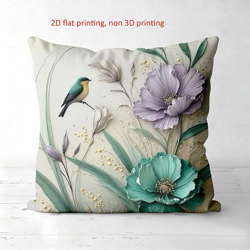 1 Pieces Bird Flower Pillow with 2D Flat Printing Design Polyester pillowcase, sofa decorative cushion cov Headboard Pillow