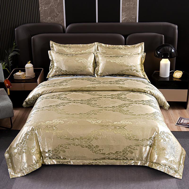 New 4Pcs European Satin Jacquard Bedding Set Four Season Universal Skin Friendly Cozy Duvet Set Double Couple Size Bedclothes