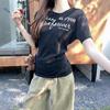 Chic Waist and Thin Letter Print Short-sleeved T-shirt Women's Summer New Casual Versatile Student Top Tide