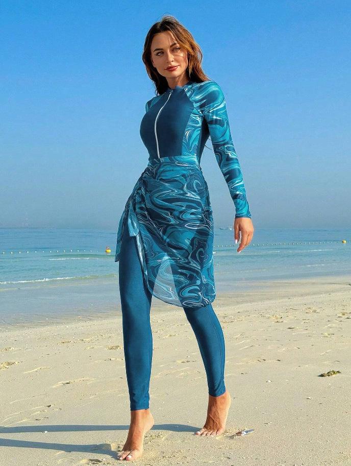 2026 Women s One-Piece Sun Protection Swimwear with Zipper - Conservative Long Sleeve and Pants Style. XL