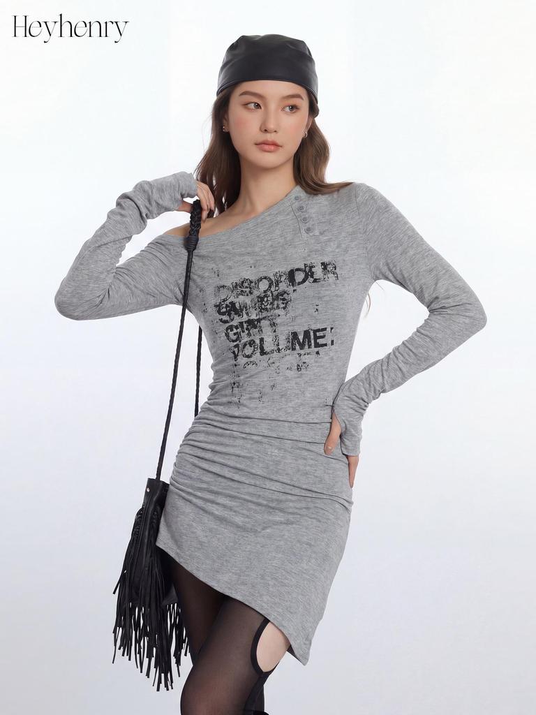 HeyHenry Early Spring Slimming One-shoulder Long Sleeve Women's Top
