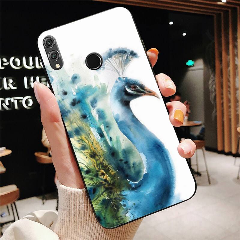 YNDFCNB Tier Hund Katze Fuchs Pfau Aquarell Malerei Handyhülle Für Huawei Honor 8X 8A 9 10 20 Lite 30Pro 7C 7A 10i 20i
