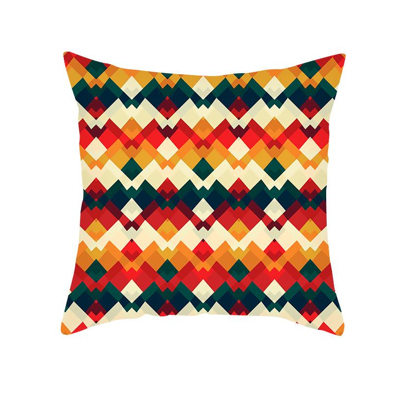 Bohemian Printed Peach Skin Velvet Pillow Cover Colorful Geometric Abstract Ethnic Style Pillow Cover