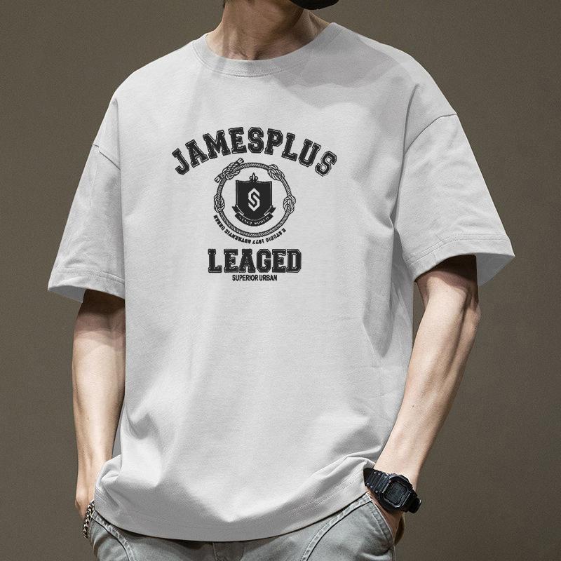 

Short Sleeved Pure Cotton Men s Summer T-shirt Trendy Brand Letter Five Quarter Sleeve T-shirt Loose Oversized Summer Half Sleeve S