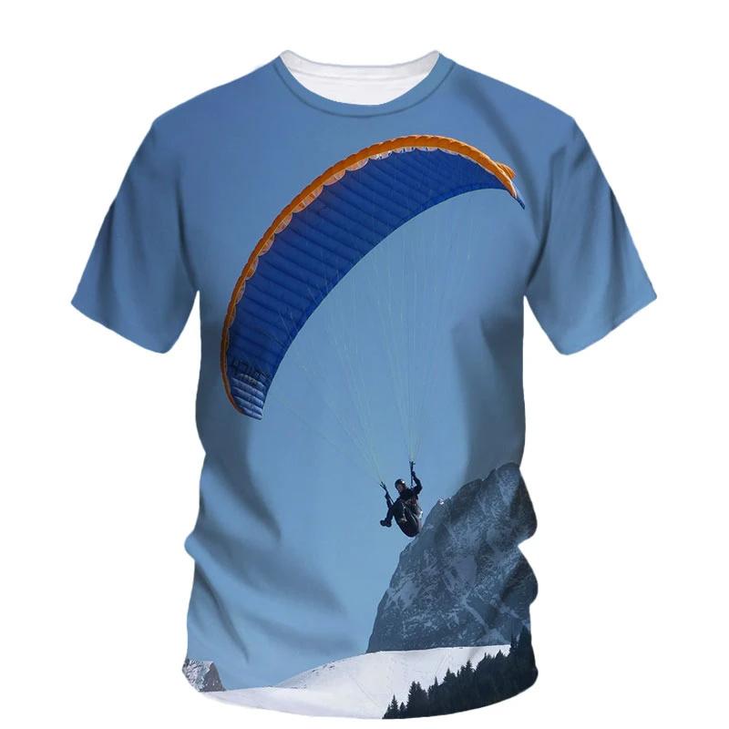 Tricou cu Model Parapantă Parapantă pentru Bărbați Sky Scape Imprimat 3D Mânecă Scurtă Modă de Vară Tricouri Street Gât Rotund