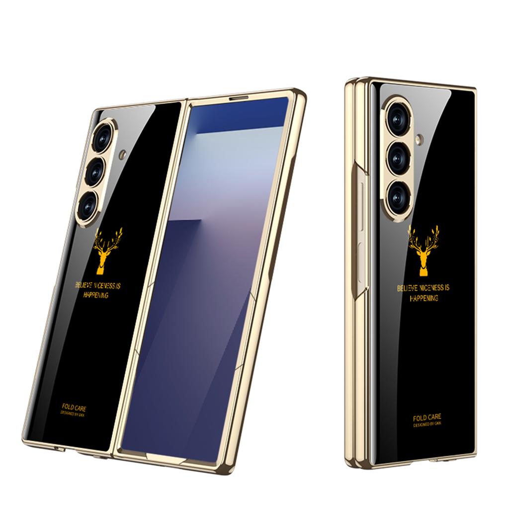 Luxury Plating Painted Glass Case For Samsung Galaxy Z Fold 7 6 5 Higher Lens Protective Plastic Cover For Galaxy Z Fold7 Case
