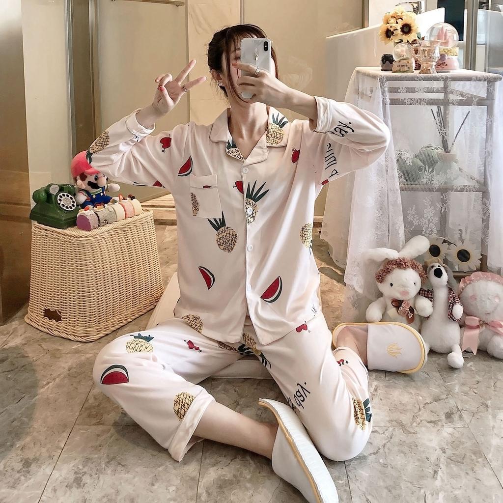 A thin milk silk pajama women's spring and autumn sweet age-reducing women's long-sleeved trousers loungewear set