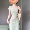 Square Collar Dress Women's Clothing Summer New Imperial Sister Style French Temperament Slim-fitting Hip-wrapped Dress