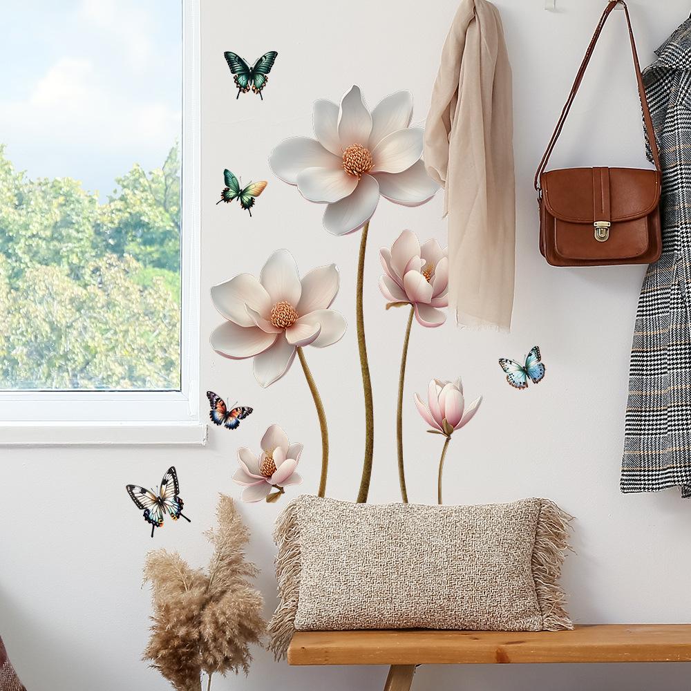 Kinesisk stil Relieffblomma Dekorativa Väggklistermärken för Sovrum Vardagsrum Entréhall Hem Bakgrund