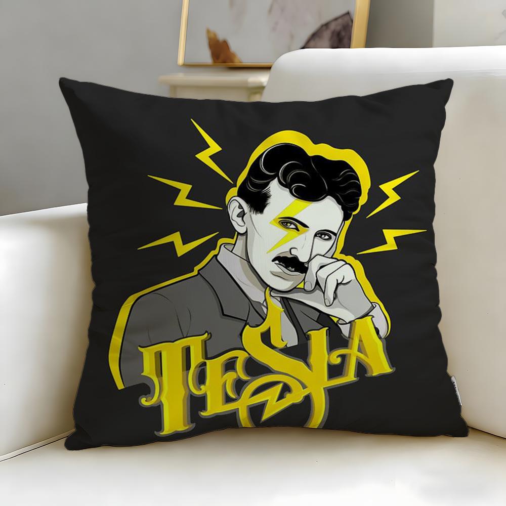 classic scientist Nikola Tesla Cushion Cover Soft EasyWash Pillow Case Versatile for Couch Bed Travel and Office