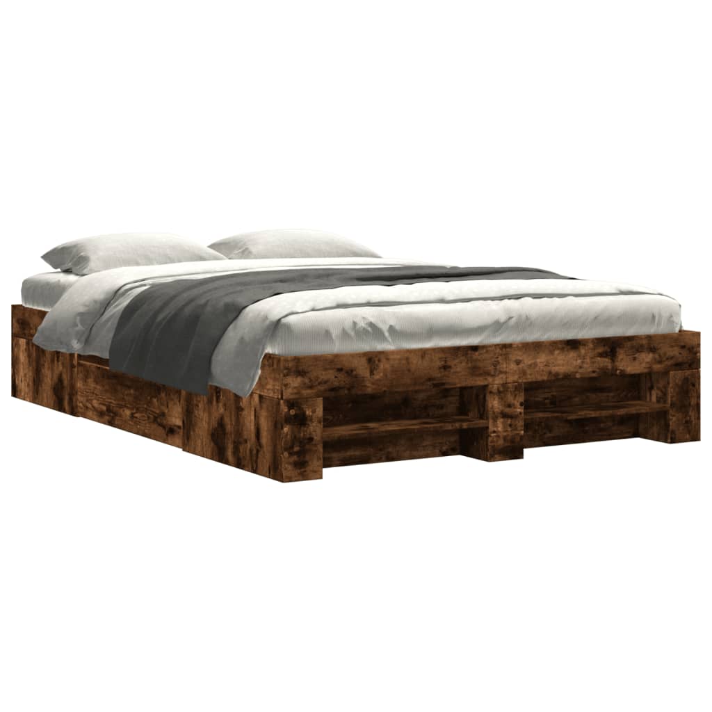 Bed Frame without Mattress Smoked Oak Finish 120 x 190 cm Engineered Wood