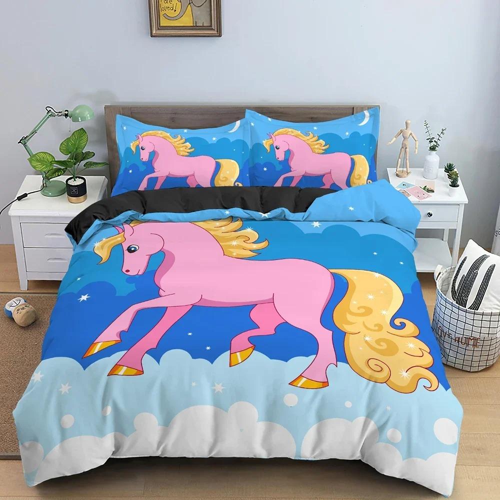 3D Cartoon Unicorn Duvet Cover Set For Kid's Bedroom King Twin Bedding Set Luxury Cozy QuiltComforter Covers Home Decor