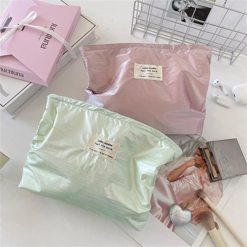 Girly Shiny Cosmetic Bag Large Capacity Travel Portable Women  Clutch Zipper Pouch Handbag Makeup Toiletries Storage Bags