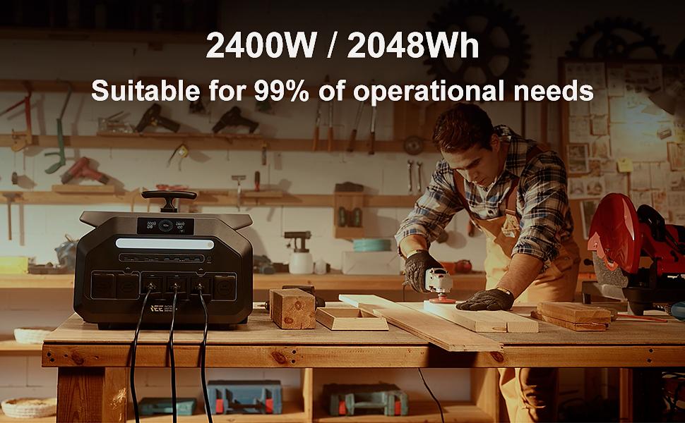 IEE P2400 2400W Portable Power Station, 2048Wh LiFePO4 Battery Solar Generator, 16 Output Ports, 1.2 Hours Fast Charging, App Control