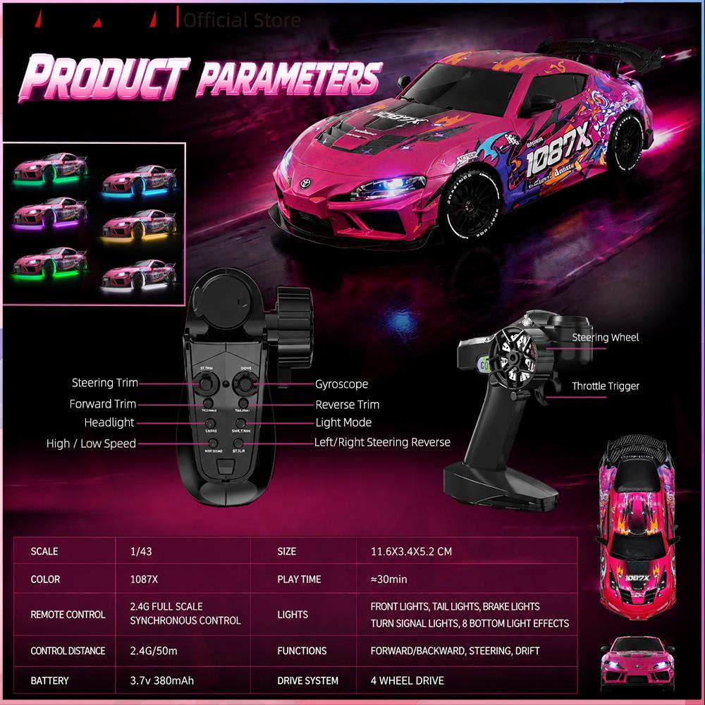 New Professional 1:43 Scale Mini RC Drift Car 4WD 2.4GHz Remote Control with Gyroscope Cool LED Lights Rechargeable Racing Car Toys Gifts for Children