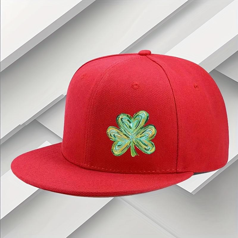 Abstract Green Clover St Patrick Day Baseball Cap Polyester Embroidered Flat Brim Hat Unisex Casual Adjustable Headwear