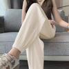 Women Summer Casual Ice Silk Pants Solid Elastic Waist Sweet Streetweat Ankle-Length Pant