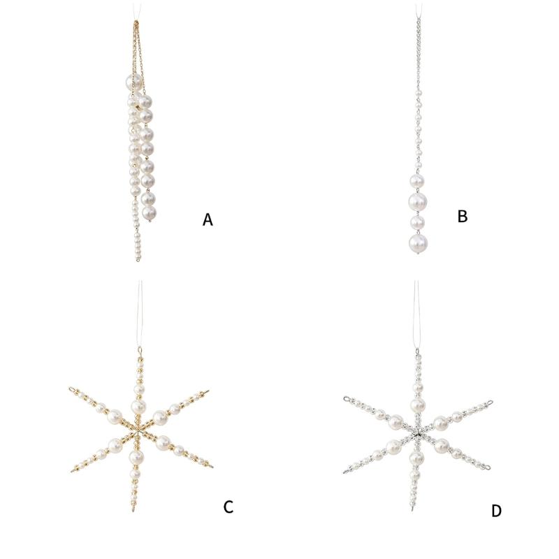 Christmas Tree Hanging Ornament with Faux Pearls Styling, Elegant Holiday Decors for Branches, Window, and Home Accents