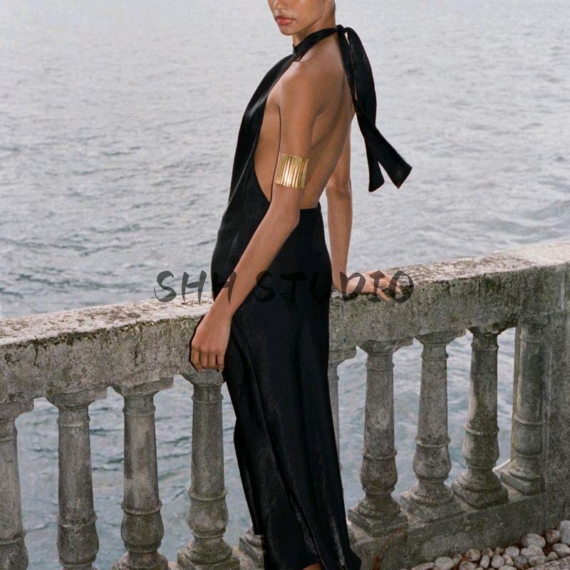 Summer New Product Women clothes French style Backless Design Bowknot Decoration Neck Collar Midi Dress 1165164