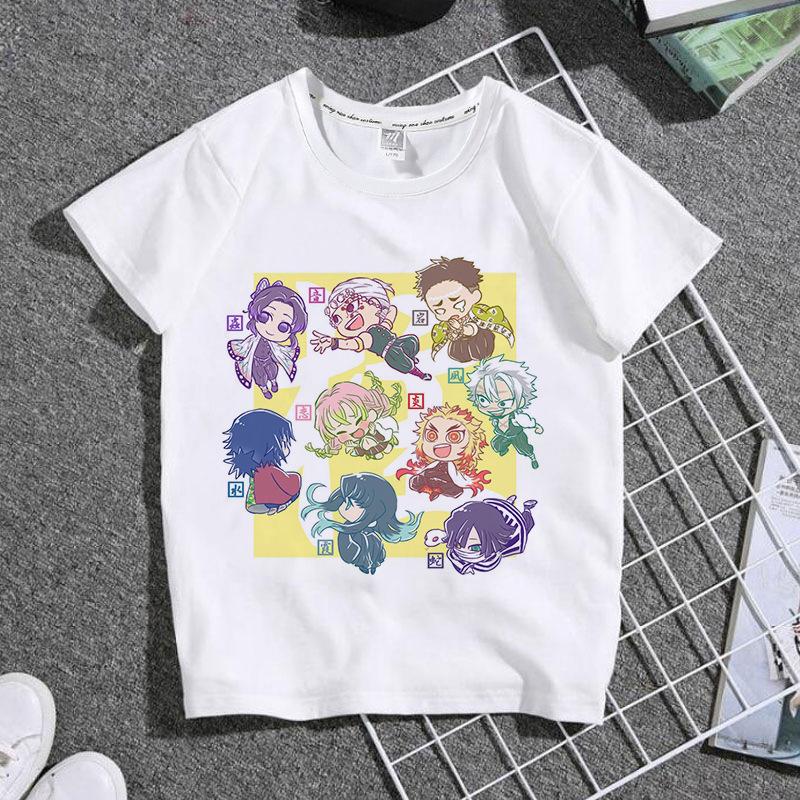 

Fashion Anime Ghost Blade Kimetsu No Yaiba Print Children T-Shirt Summer Loose Short Sleeve Women Tops Men Tees Girl Blouses XXXL білий